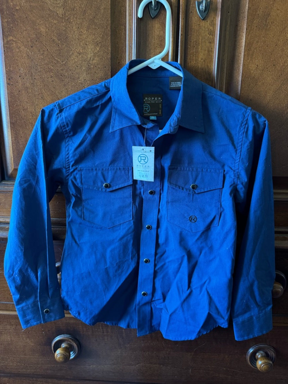 Roper Youth Navy Blue Western Snap Button Shirt